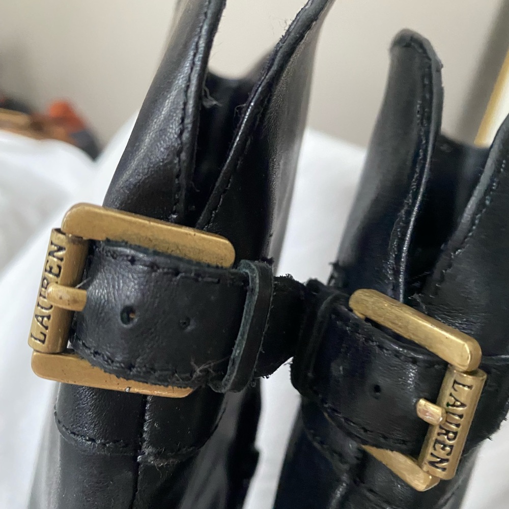 Classic Equestrian Black Leather Lauren Ralph Lauren Knee-High Riding Boots - Picture 5 of 12